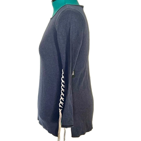 NIC + ZOE dark indigo double tie long sleeve top Blue/White New size small - Picture 3 of 10